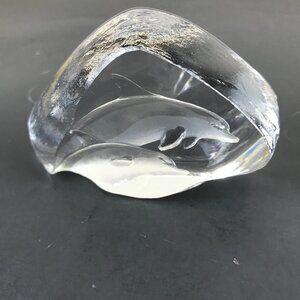 Art glass Intaglio paperweight with Dolphins